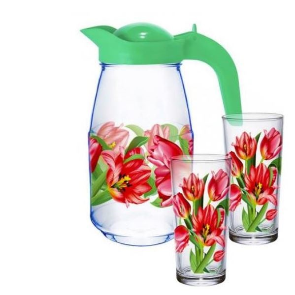  Набор для воды 3пр Тюльпаны кувшин+2стакана 1607/2-Д