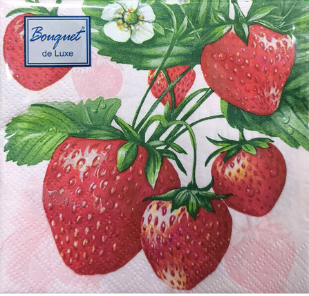  Салфетки бумажные 3-х слойные 24х24см 25шт КЛУБНИКА Роскошный Букет