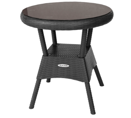  Стол садовый пластиковый круглый антрацит со стеклом Rattan Ola Dom