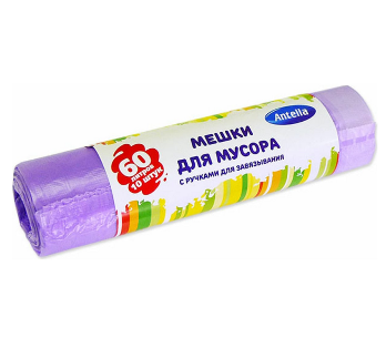  Мешки для мусора 60л 10шт с ручк фиолет 24726 HD-LDPE Антелла