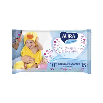  Салфетки влажные Aura 15шт детские Ultra Comfort 8492