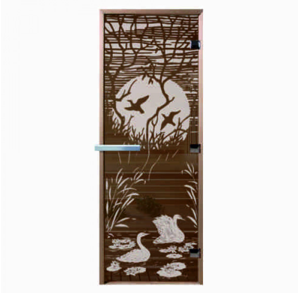  Дверь банная 190х70см Лебединое озеро бронза 8мм стекло DW00047