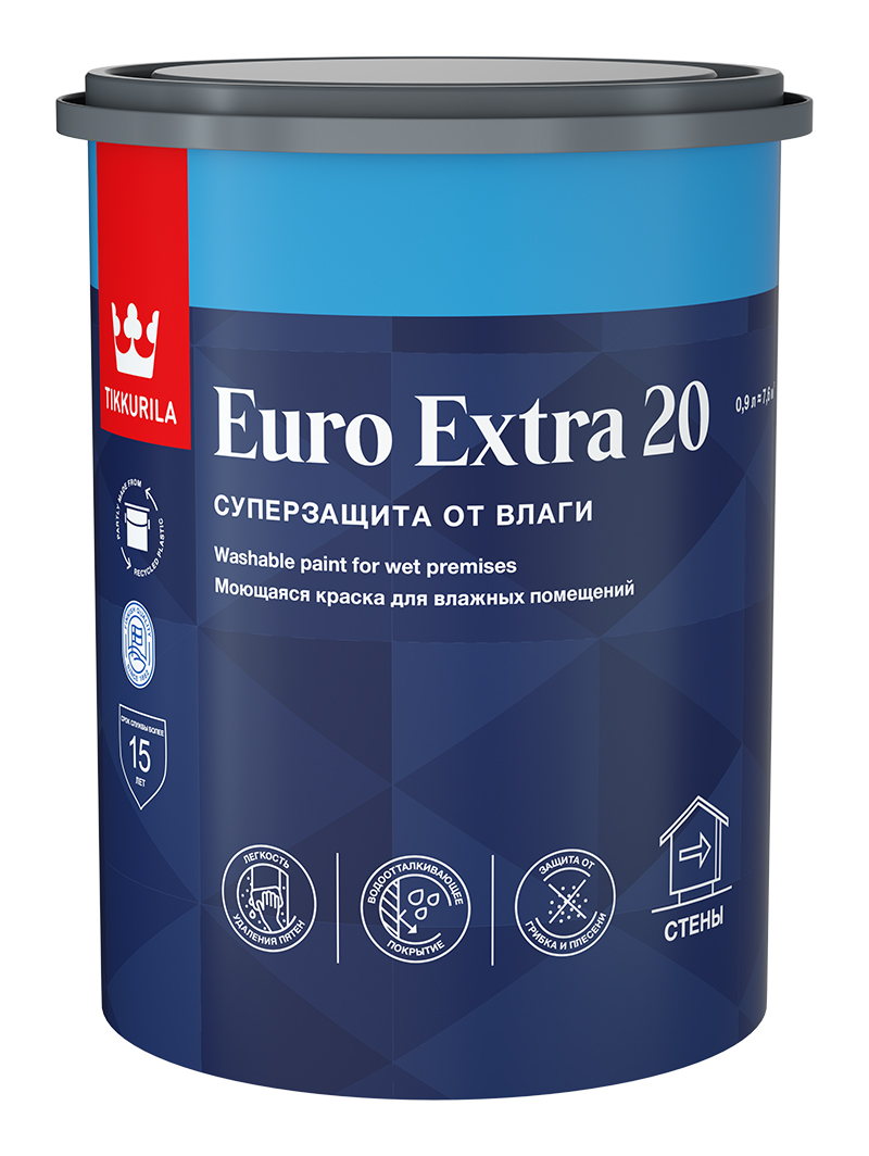  Краска в/д для кухни и ванной 0,9л п/мат Euro Extra 20 A Tikkurila