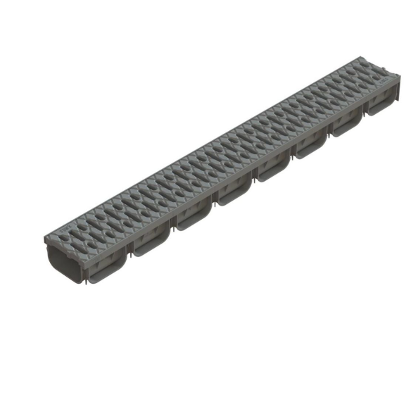  Лоток водоотводный с решеткой пластик ЛВ-10.14.07-ПП Spark серый пластик (комплект) 08818-С