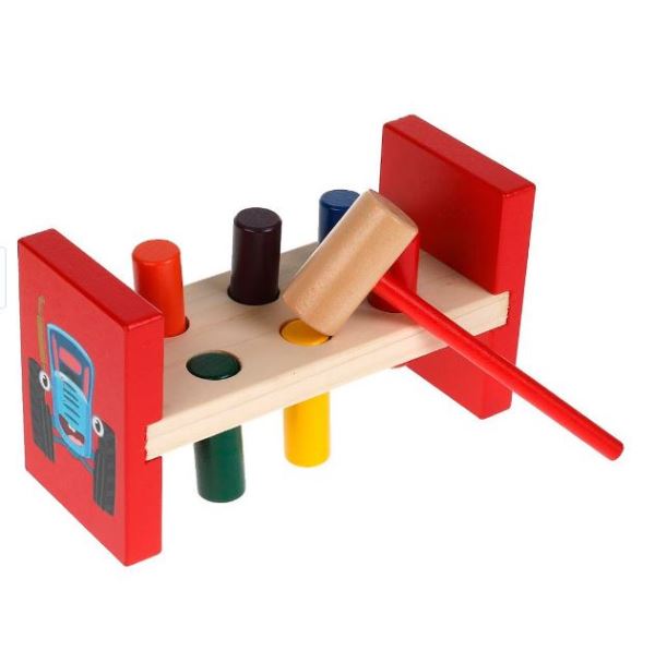  Деревянная стучалка Синий Трактор в кор Буратино W033-STR