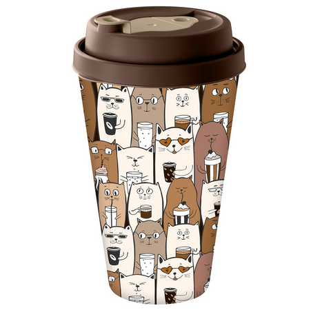  Стакан 0,55л пластиковый с крышкой темно-коричневый My Cats 223106424/01  