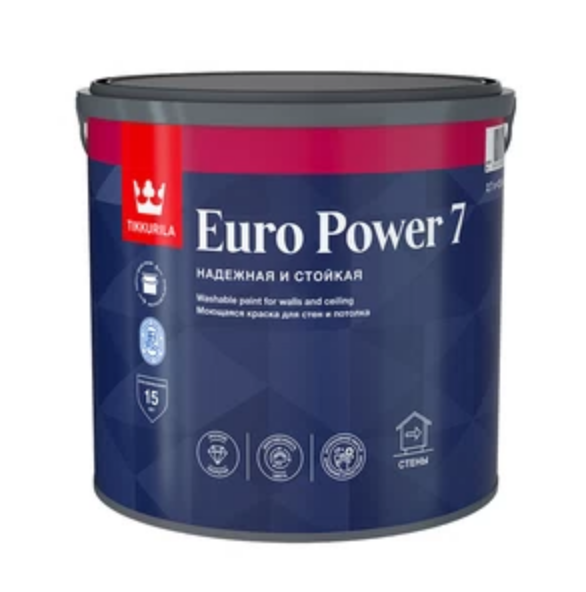  Краска в/д для стен и потолков моющаяся матовая 2,7л Euro Power 7 C Tikkurila