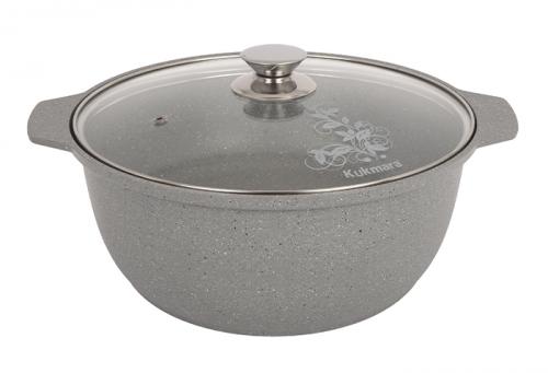  Кастрюля-жаровня алюм лит а/приг 5л жмс52а стекл. крышка светлый мрамор