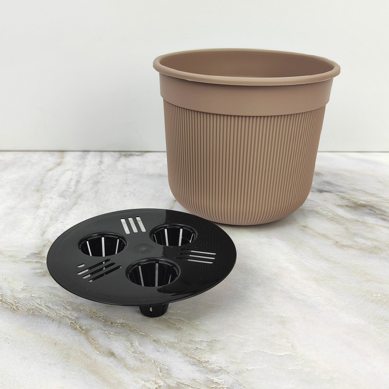  Горшок для цветов 1л Сканди с дренажной вставкой какао М9159 (уп.20)