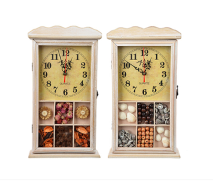  Ключница с часами 20,5*36,5*7,5см 6крюч беж 510-130