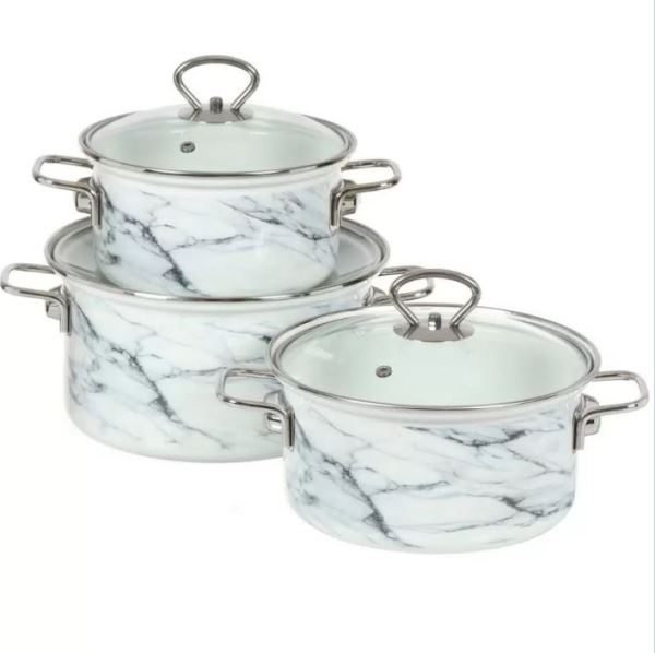  Набор кастрюль эмалир 1,9+2,5+3,7л Белый мрамор