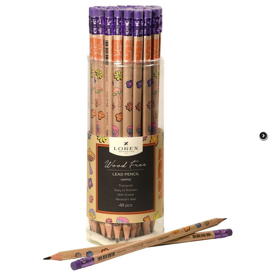  Карандаш ч/гр LOREX WOOD FREE HIPPIE НВ пластик заточен.трехгран.с ластик.236975