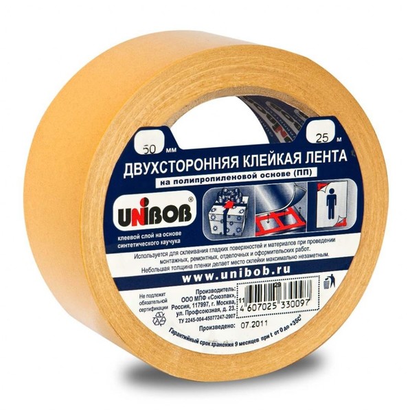  Лента 2-х стор 25мм*10м клейкая п/п 2914/38915 Unibob