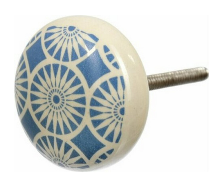  Ручка керам.для мебели BLUMEN HAUS Маргаритка ,цвет белый рис.голубой 300/6