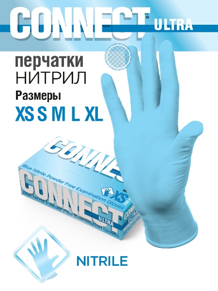  Перчатки нитриловые S смотровые черные Connect Ultra INTCO
