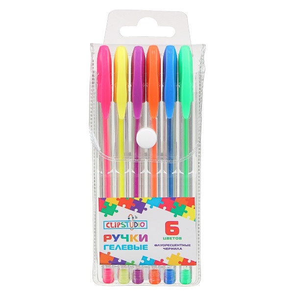  Ручка гелевая ClipStudio Набор 6шт флуоресцен 614-054