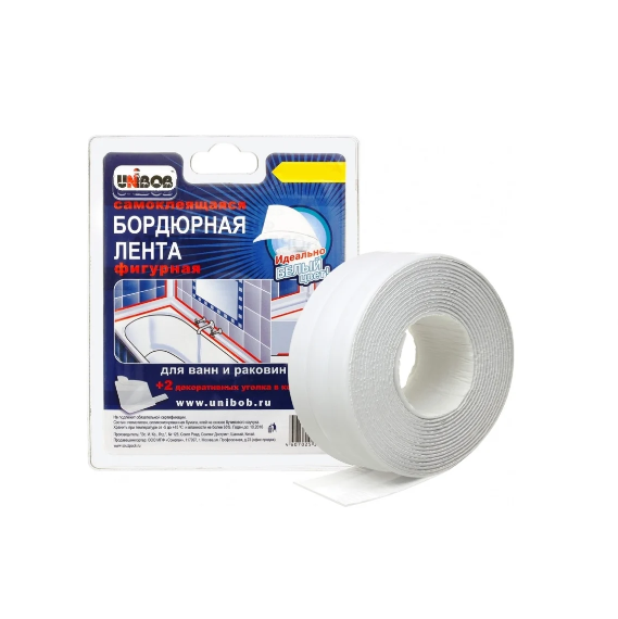  Лента бордюрная самокл д/ванн и раковин бел 60мм*3,35м UNIBOB 