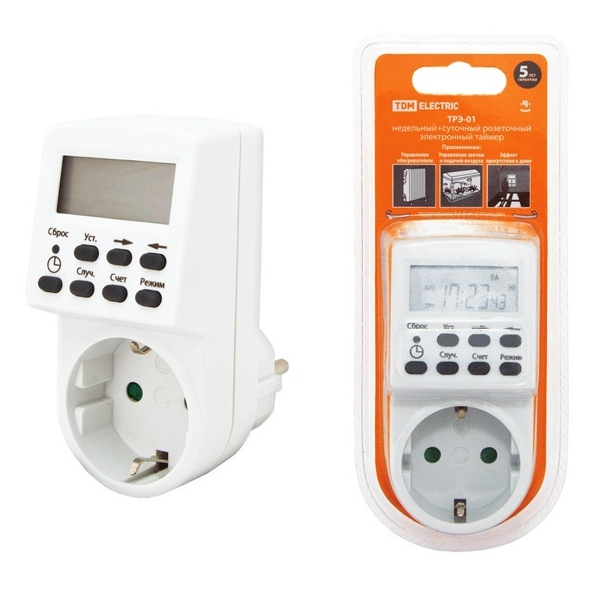  Таймер розеточный электронный недельный ТРЭ-01 16А 3,5кВт шаг 1мин. SQ1506-0002 TDM