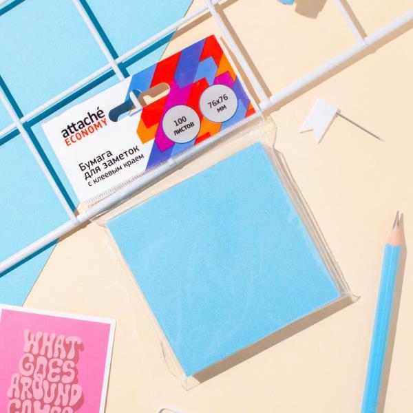  Блок самоклеящийся (стикеры) Attache Economy край 76х76 неоновый синий