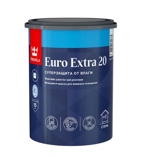  Краска в/д для кухни и ванной влагостойкая полуматовая 0,9л Euro Extra 20 C Tikkurila