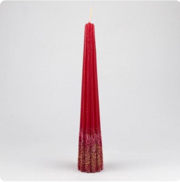  Свеча конусная с глиттером 25*4,5см красный BJ23-Y099RD Аз