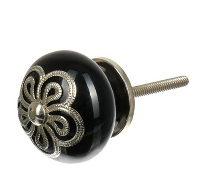  Ручка керам.для мебели BLUMEN HAUS Антиквариат-сереброо цвет черно-серебряный 246/6