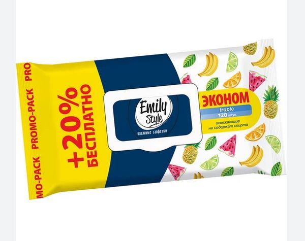  Салфетки влажные Emily Style Tropic 120шт 