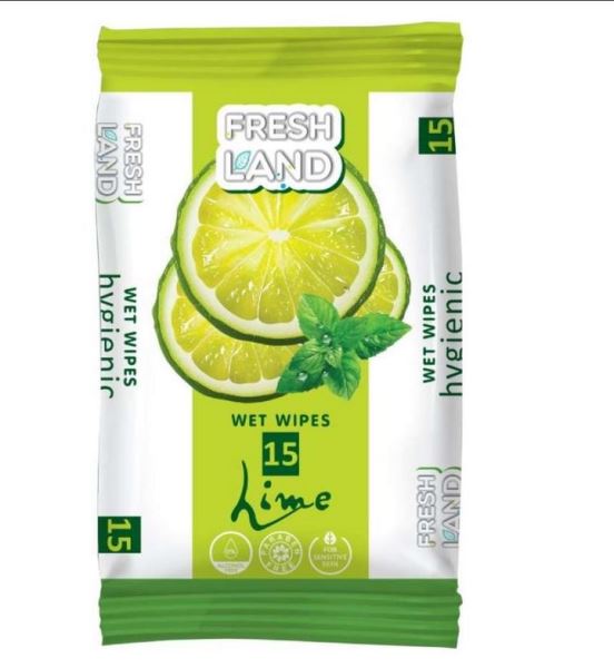  Салфетки влажные FreshLAND 15шт гигиенические Лайм 50111