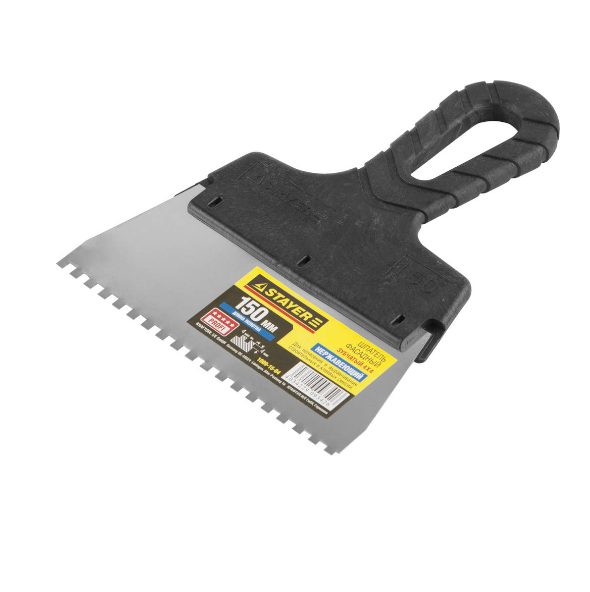  Шпатель 150мм зубч 4*4мм 1009-15-04 нерж с пл/руч STAYER