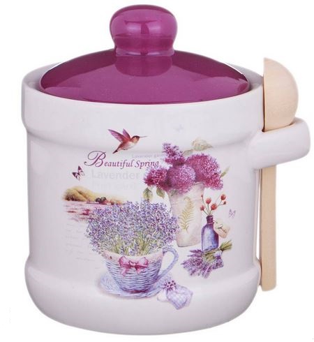  Сахарница 300мл с ложкой Agness Лавандовая весна 10*9,5см