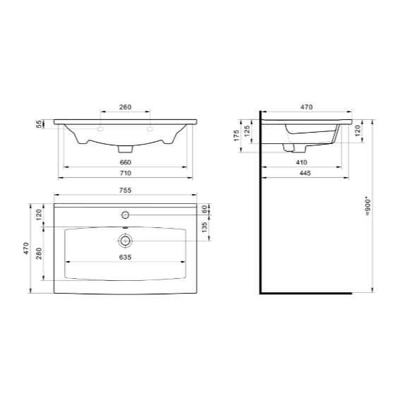 Умывальник мебельн 172*750*470мм Элина-75 Акватон