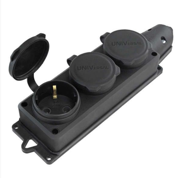  Колодка удлинителя 3 гнезда с/з 16А 1фаз каучук с заглушками IP44 Универсал 1323