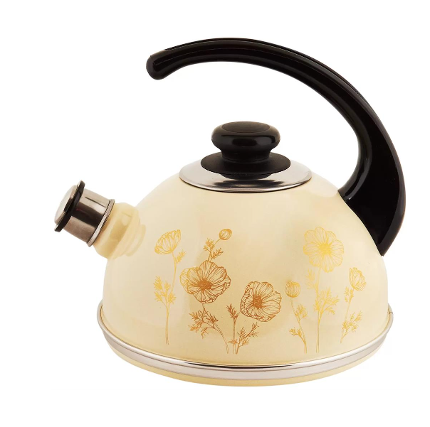  Чайник эмалированный 2,5л конс ручка слон кость/зол.космея Т04/25/04/42