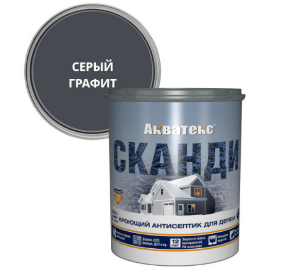  Кроющий антисептик Акватекс Сканди графит 0,75л арт.65151 Рогнеда 