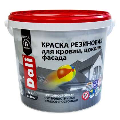  Краска резиновая для кровли, цоколя, фасада черная 6кг DALI арт.20727 Рогнеда