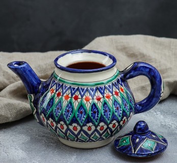  Чайник завар 0,7л Риштанская керамика Цветы синий 2410823
