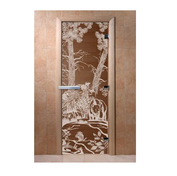  Дверь банная 190х70см Мишки бронза 8мм стекло DW00932