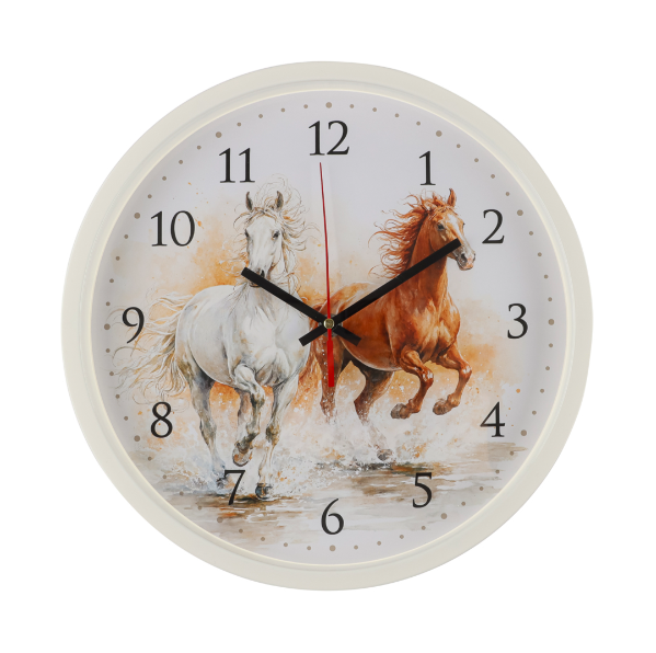  Часы настенные d30см белый Лошади 581-383