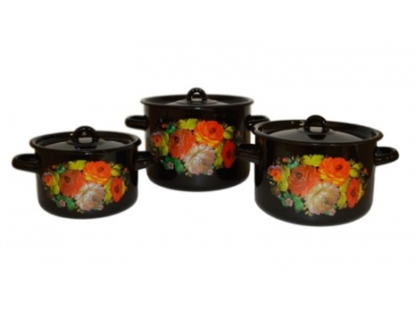  Набор кастрюль эмалированных 3 предмета Жостово №113 1с113