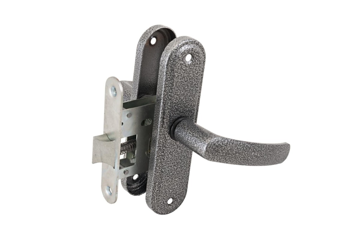  Защелка врезная с ручками ЗЩ1-45А серебро/антик (Абсолют) 47479