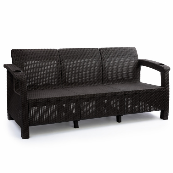 Диван садовый Ротанг-плюс 3-х местный мокко 1880х700х750мм б/подуш М8836 - фото