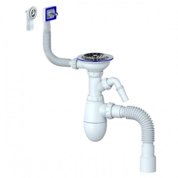  Сифон для мойки 3 1/2*40 Unicorn B427P прямоуг/кругл.перелив чаша d115 отвод д/стир./в канал. 541219