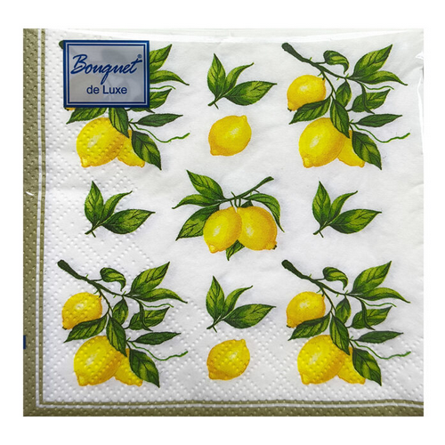  Салфетки бумажные 3-х слойные 24х24см 25шт СКАТЕРТЬ С ЛИМОНАМИ Роскошный Букет