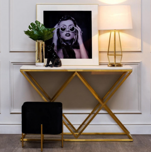  Консоль искусственный белый мрамор/мат.золото 120х40х78 GARDA DECOR