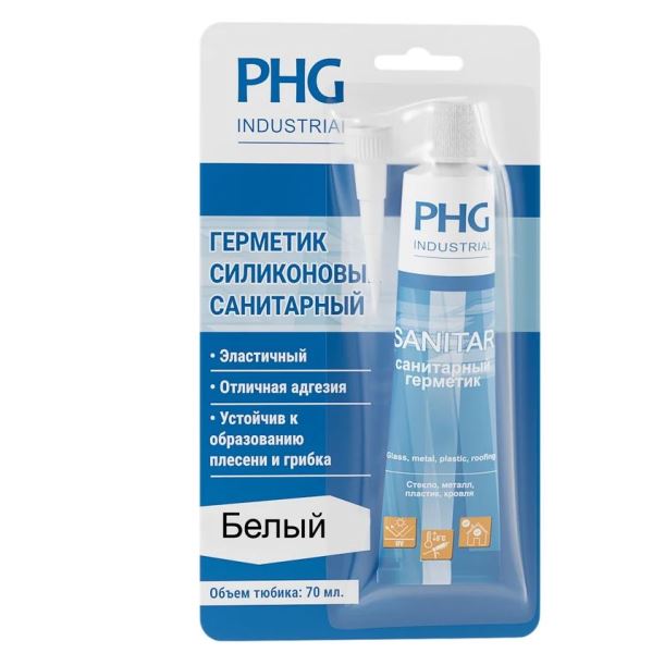  Герметик силиконовый санитарный 70мл белый PHG Industrial Sanitar 448701