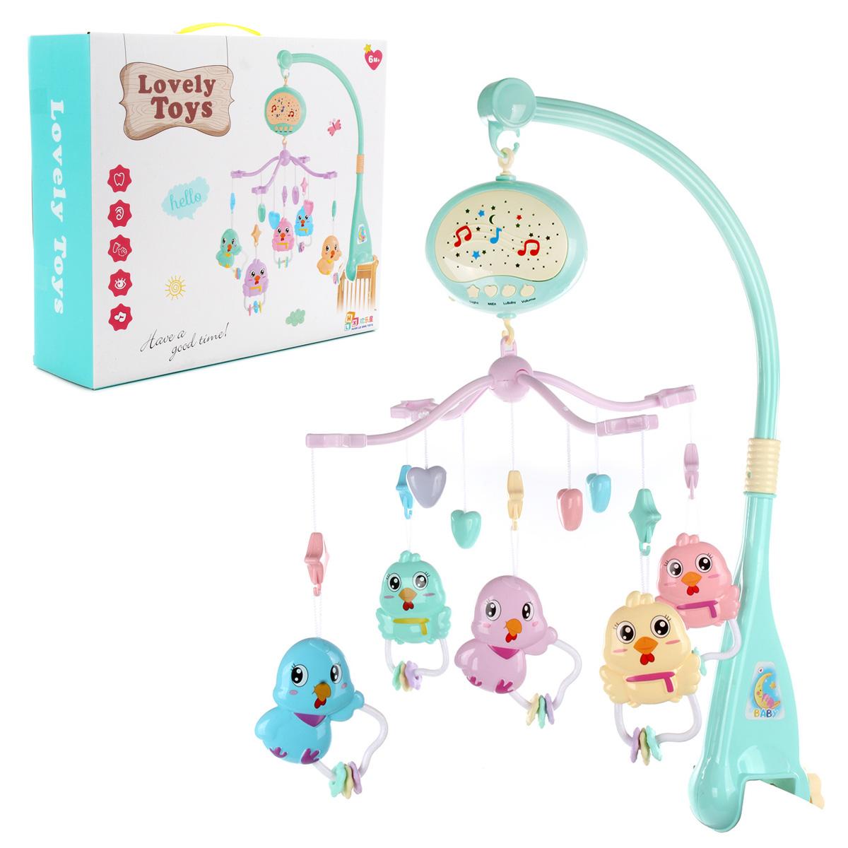  Подвеска на кроватку электр. Птички свет, звук, вращение проектор 89173