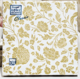 Салфетки бумажн. Bouquet 3-х сл 20шт Анжелика зол.на бел 37692