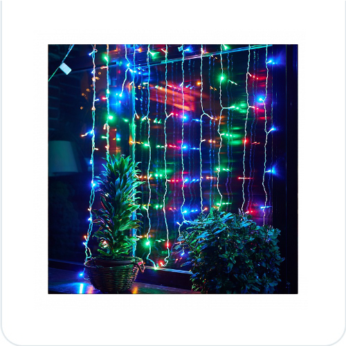 Гирлянда св/д занавес 1,5х1,5м 100LED разноцв/провод прозрачный IP20 ULD-C1515-100/DTA Multi Uniel - фото