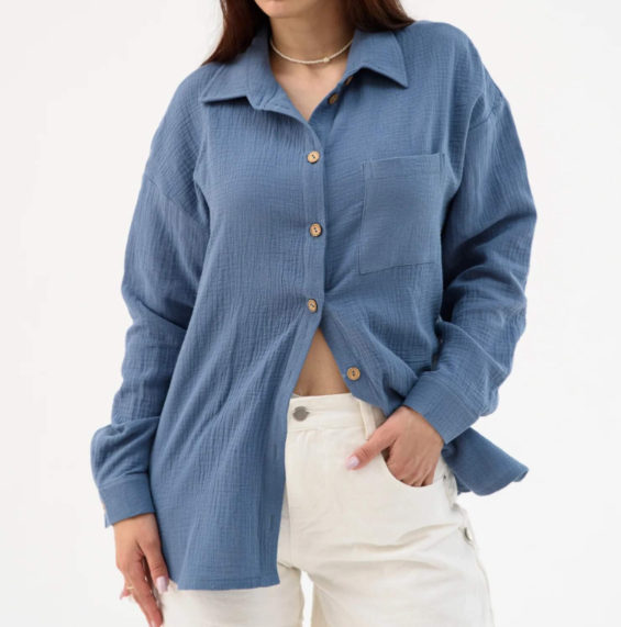  Рубашка жен. Муслин р.52 индиго 2315-Мус