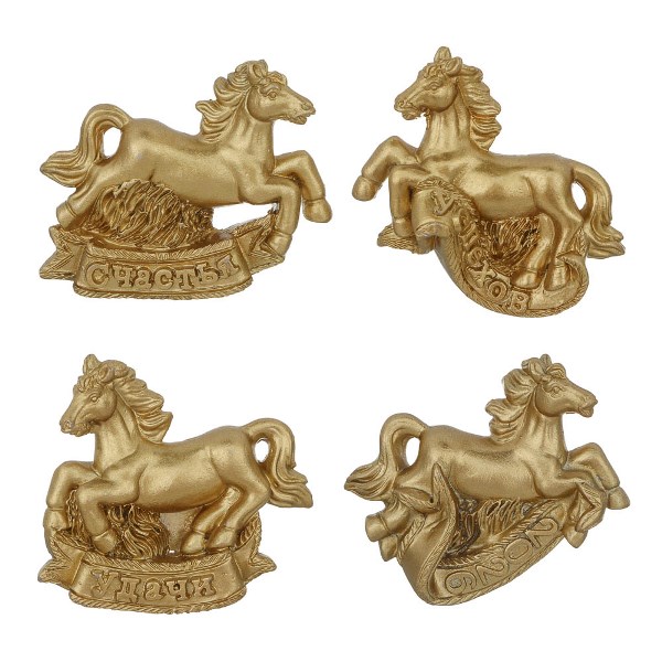  Магнит Сноу Бум Лошадь с пожеланиями золотая 705-030